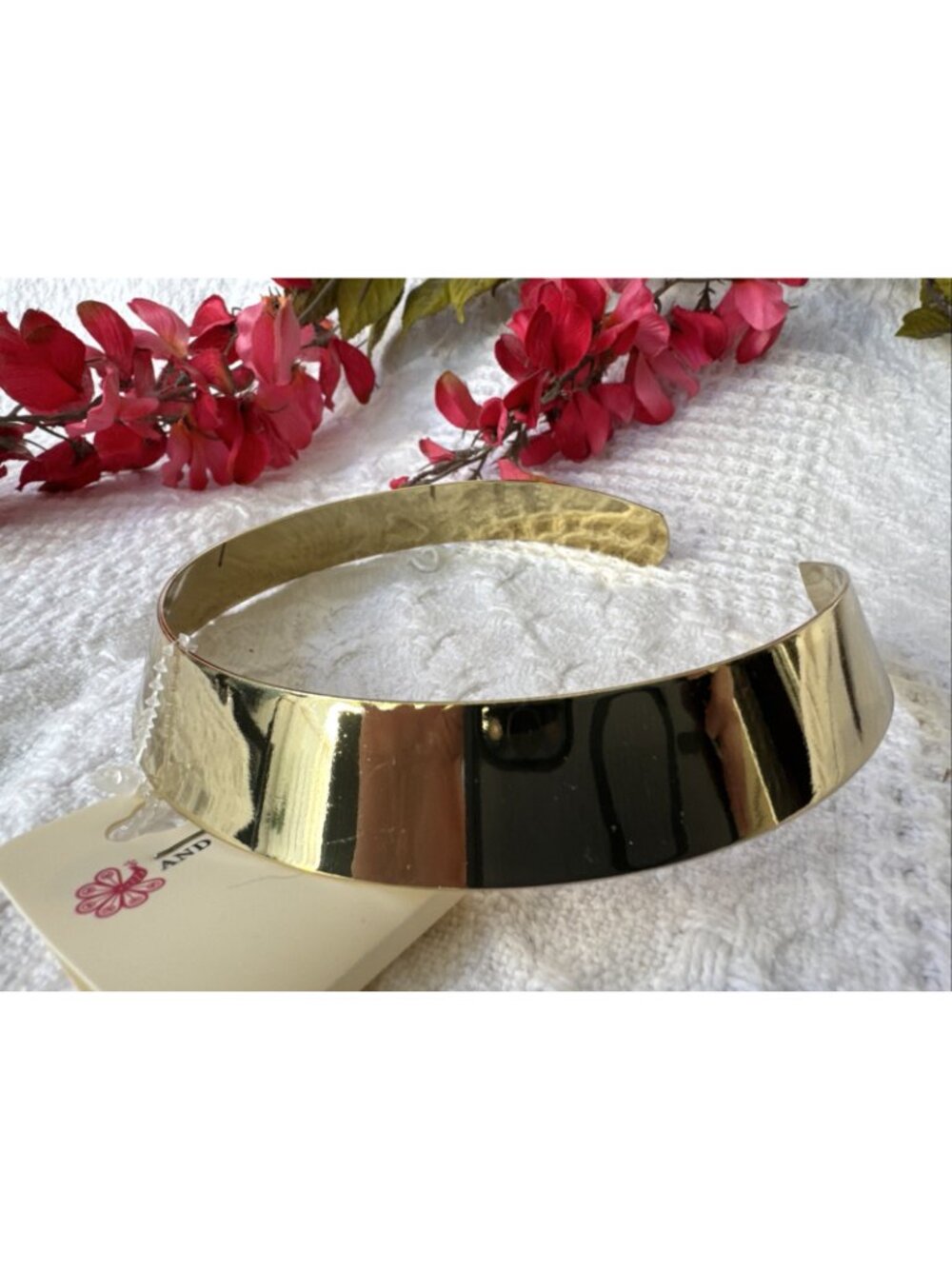 Shiny Gold Tone Choker Wide Band Collar Statement Necklace NEW - Picture 5 of 7